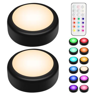 Imagem de BLS Luzes de disco LED com controle remoto, RGB 13 mudanças de cor sob armário iluminação sem fio, operado por pilha AA, torneira, toque, empurrar luzes para armário, cozinha, noite, regulador de