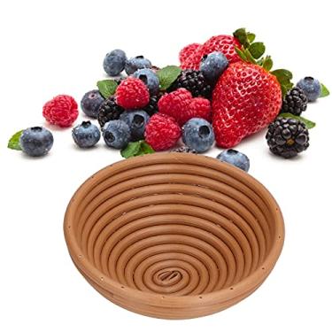 Imagem de Banneton Cesta de pão – Pacote com 2 Hoppet redondo e oval para fermento, cesta de plástico lavável, ferramentas para assar pão (redondo amarelo-marrom 16 x 6 cm)