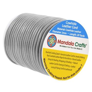 Imagem de Mandala Crafts Cordão redondo de couro legítimo, corda de couro natural para fabricação de joias, trançado Kumihimo, cadarços (3 mm, cinza)