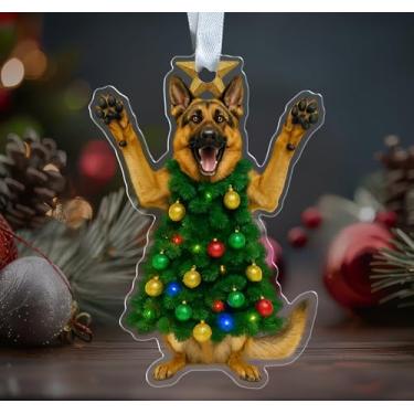 Imagem de KoKi93Art Enfeite de acrílico para cães pastor alemão de Natal - Enfeites de árvore de Natal para cães fofos - Decoração divertida - Pendurado em árvore de Natal