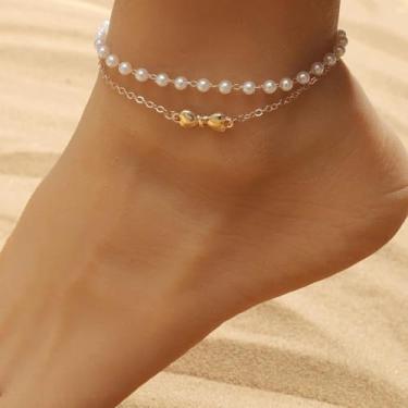 Imagem de Tornozeleira feminina com pingente de pérola com laço boêmio, 1 peça, tornozeleira descalça, joia de praia