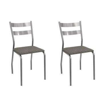 Imagem de Cadeira Sala De Jantar Bali 2c141cr Aço Kit 2 Un Cromado-linho Escuro - Kappesberg
