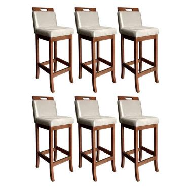 Imagem de Kit 6 Banquetas Alta Milão Estofada 104 Cm Madeira Maciça Suede Bege CCS
