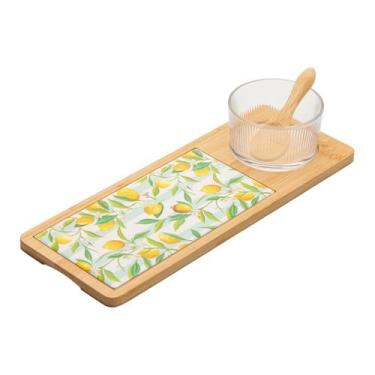Imagem de Conjunto 4 Peças Para Servir Bandeja Bambu Petisqueira Copo - Lyor