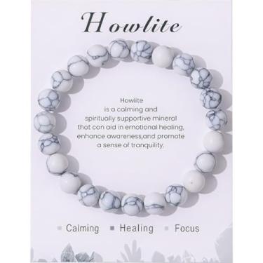 Imagem de Presente de saúde mental para mulheres, presente de aniversário de dia das mães para mulher, mãe, esposa, tia, amiga, irmã, pulseiras elásticas com contas de howlita natural, presente inspirador feito