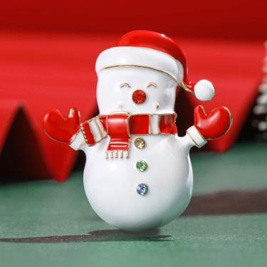 Imagem de Broche de boneco de neve de Natal para mulheres, alfinetes de lapela com strass, emblemas de Natal, crachá de esmalte branco para vestido, acessório de terno e joias de Natal