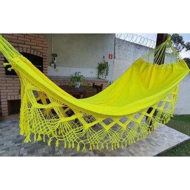 Imagem de Rede de Dormir Casal Luxo Gigante 4,4m Algodão – Artesanal, Confortável e Super Resistente, Várias Cores(Amarelo Neon)