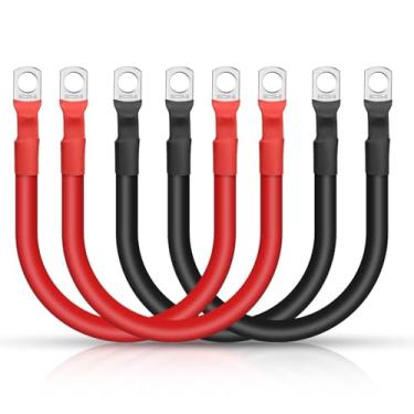 Imagem de Amfuujoy 4 peças 4 AWG 12 polegadas cabos de bateria, 30 cm 4 calibre puro cobre cobre conjunto de fios inversor de bateria com terminais de 5/40.6 cm, para carro solar RV carro golfe marinho (1FT)