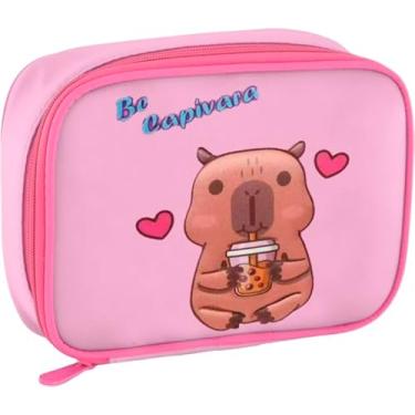 Imagem de Estojo Box Escolar Penal Capivara Capacidade Grande 2026 Novo (Rosa Claro)