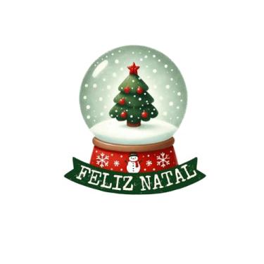 Imagem de Adesivo Decorativo Natalino de Globo de Neve, Feliz Natal, Verde e Vermelho (4, 13x13cm)