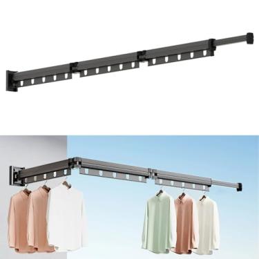 Imagem de Domigard Escorredor de roupas, suporte de parede, rack de secagem retrátil, dobrável (dobrado) para lavanderia, varanda, mudroom, economia de espaço, cinza
