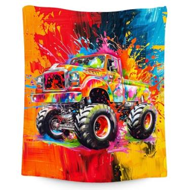 Imagem de Cobertor infantil - Cobertores de caminhão para meninos - 102 x 127 cm de flanela macia presentes para sofá, escritório