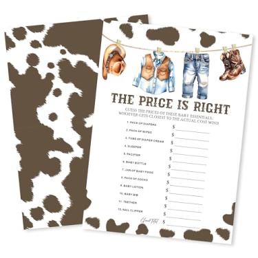 Imagem de Kit de jogos de chá de bebê - The Price Is Right - Pacote com 50 cartas de jogo com tema de caubói para meninos - Decoração de chá de bebê, anúncio de material de festa de revelação de gênero - F05