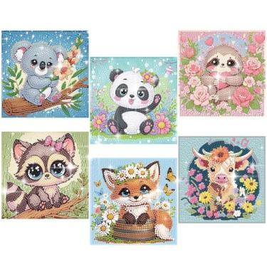 Imagem de ajepon 6 Pack Animal Diamond Art Kits for Kids, Cute Animals Diamond Art for Kids Ages 8-12, Koala Panda Sloth Raccoon Fox Cow Diamond Painting Kits for Kid for Gift Home Wall Decor (6x6inch)