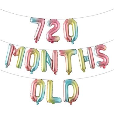Imagem de Banner de balão multicolorido com glitter de 720 meses - Decorações engraçadas de 60 anos e festas de aniversário (arco-íris de 720 meses)