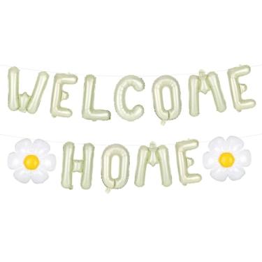 Imagem de 15un Kit de Balões Bem-vindo a Casa, 13 Papel Alumínio Letras Balões Flores com 1 Canudo & 1 Corda Decorações Welcome Home para Housewarming Party Reunião de Família (Beige)