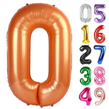 Imagem de Balão laranja número 0, 101 cm, número de balão 0 para decorações de aniversário de 10, 20, 30, 40, 50, 60 anos, artigos de festa laranja