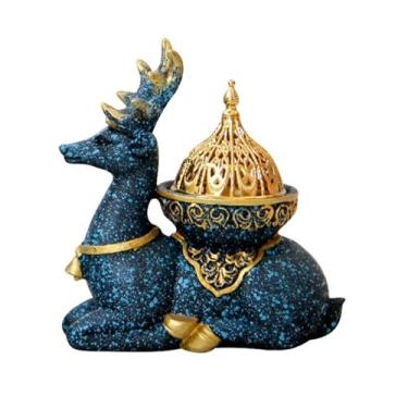 Imagem de Porta-incenso decorativo Queimador de incenso rena com padrão mármore, queimador resina requintada, cone olíbano portátil para decoração spa ioga escritório doméstico(Deep Blue)