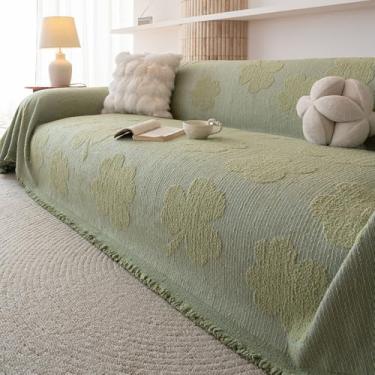 Imagem de Capas de sofá quentes de pelúcia, capa seccional de ramo de plantas, protetor de móveis de sala de estar, para feriados, sala de estar - verde | 180 x 260 cm