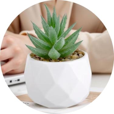 Imagem de Plantas suculentas artificiais falsas para mesa, suculentas falsas realistas em vasos de plástico, mini decoração de suculentas coloridas para quarto, banheiro, escritório, prateleira (verde D)