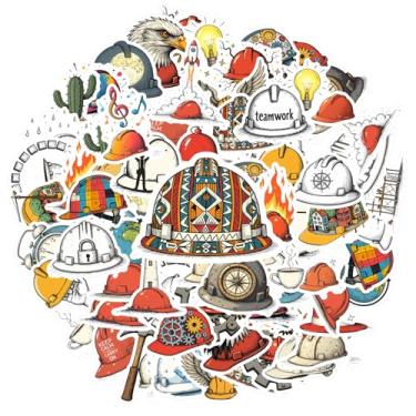 Imagem de 35 peças de chapéus de construção, ferramentas, inovação, professor, recompensa, adesivos, divertidos para notebook, bagagem, celular, copo, mala, celular, mala, laptop, guitarra, carro, adesivos