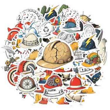 Imagem de 70 peças de chapéus de construção, ferramentas, inovação, professor, recompensa, adesivos, adesivos coloridos para telefone faça você mesmo, guitarra, notebook, mala, laptop, bagagem, álbum de
