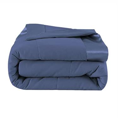 Imagem de COMFLIVE Cobertor de plumas com acabamento em cetim, edredom leve tamanho Queen para cama. Blnakets tamanho Queen, presentes para amigos, absorção de umidade 3M e tratamento de remoção (azul-marinho, casal/queen)