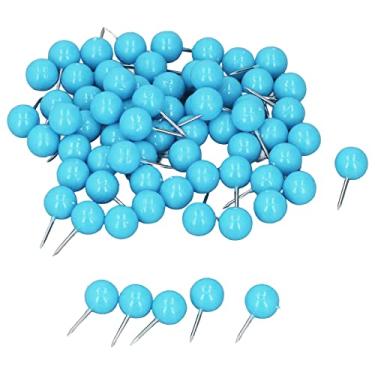 Imagem de Cryfokt Tachas de Mapa de Pino de Pressão de Aço e Plástico Duráveis ​​100 Peças para Marcação de Locais Em Mapas e Placas de Cortiça (Azul)