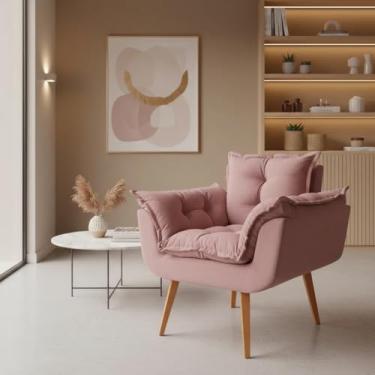 Imagem de Poltrona Decorativa Alice Confortável Para Sala Quarto Recepção Escritório Manicure Tecido Linho (Papaya)