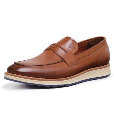 Imagem de Sapato Mocassim Casual Couro Masculino Esporte Fino Elegante Solado Borracha Casamento