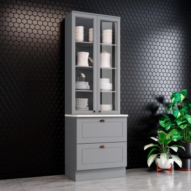 Imagem de Cristaleira 2 Portas de Vidro 2 Gavetas em MDF Americana C357 Henn - Cinza