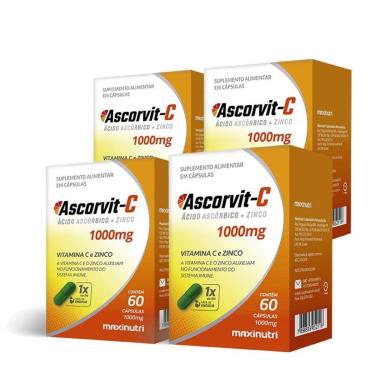 Imagem de Kit 04 AscorVit Vitamina C 1000mg + Zinco 60 Caps Maxinutri-Unissex