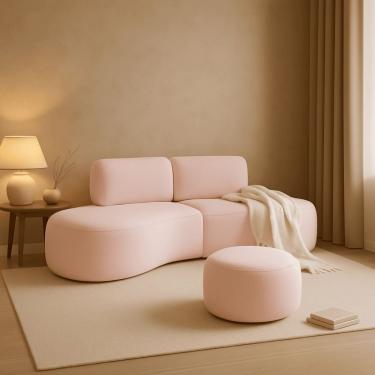 Imagem de Sofá Orgânico e Puff Módulo Curvo Savana Boucle Rosê - Montanari`s Decor