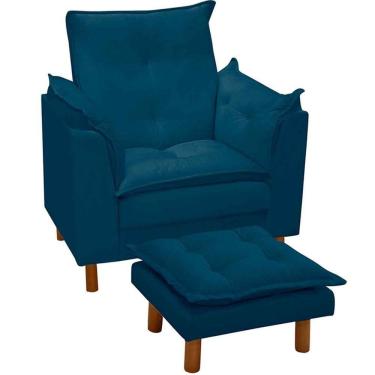 Imagem de Poltrona De Amamentação Com Puff Veludo Azul Marinho - Casa Chick