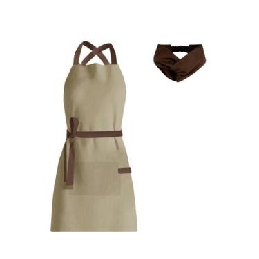 Imagem de Avental Bege e Faixa Turbante Marrom Chef Cozinha Bistro - CASACHA