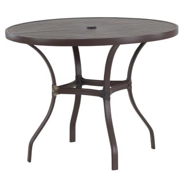 Imagem de Mesa Roma Tampo Ripado 1,00m Alumínio Varanda Edícula Piscin Marrom