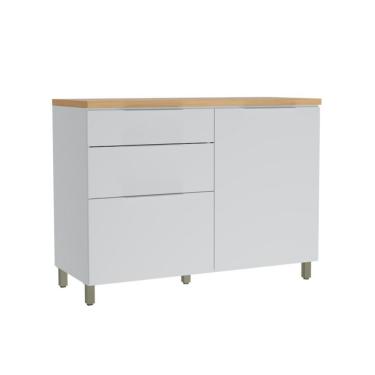 Imagem de Balcão de Cozinha com Tampo Marquesa 100% MDF 1 Porta 3 Gavetas Branco e Nature