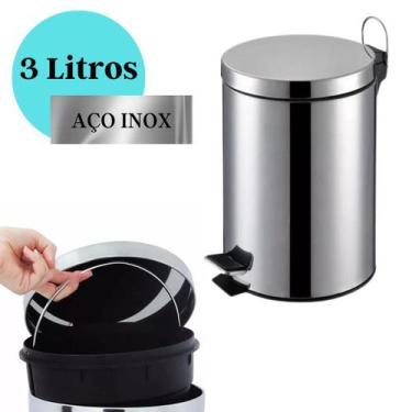 Imagem de Lixeira Aço Inox 3 Litros Com Pedal Tampa Cesto Removível Para Cozinha