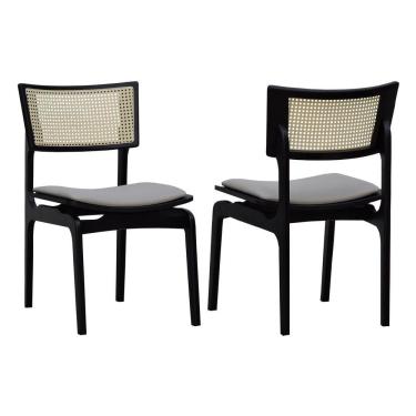 Imagem de Kit 2 Cadeiras Apollo Madeira Maciça Encosto Telinha Assento Anatômico - Preto Estofado Linho Bege