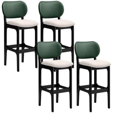 Imagem de Kit 4 Banquetas Alta Betta Preto Facto Verde Linho Cru
