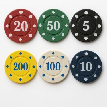 Imagem de Ficha de Dominó, Ficha de Baralho 6 Valores 5,10,20,50,100,200-5 Unidades Cada - Ideal para Jogos, Baralho e Dominó