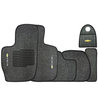 Imagem de Jogo Tapete Automotivo Carpete + Lixeira Gm Celta 2002 à 2018 Soft Logo Bordado Grafite 6 Peças