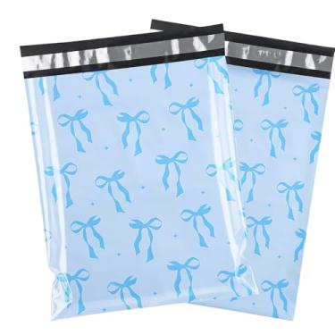 Imagem de RUSPEPA 100 peças de correio de poliéster de laço azul, envelopes de envio à prova d'água com laço fofo, sacos de envio autoadesivos resistentes para grandes envelopes de correspondência, embalagem