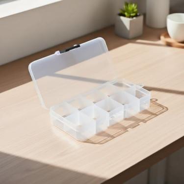 Imagem de Caixa de armazenamento de 10 cintas (2 peças), recipientes organizadores de plástico transparente com divisórias ajustáveis para artesanato, joias, parafusos, brincos, itens pequenos, tamanho 5 × 2,4