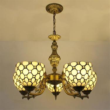 Imagem de Lustre retrô americano de luxo com LED, criativo e elegante, para sala de estar, restaurante, quarto, casa de campo, hotel, café ou bar, com luminária pendente de vidro colorido (C 5 lâmpada