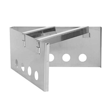 Imagem de Fogão a lenha de aço inoxidável para acampamento ao ar livre - design triangular pesado, fácil de montar, ecologicamente correto - Rack de churrasco compacto para entusiastas de mochilão, caminhada