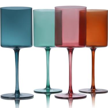 Imagem de Gnimihz Conjunto de 4 taças de vinho coloridas - Snifters de taça de vinho feita à mão, taça de vinho branco tinto de 473 ml, feita de cristal premium sem chumbo, ótimo presente para casamento,