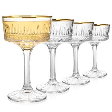 Imagem de Whisquor Conjunto de 4 copos de Martini, copos de Martini de cristal de 293 ml com borda dourada, copos de coquetel de cristal soprado à mão para Espresso Martini, Cosmopolitan, Gimlet, Home Bar