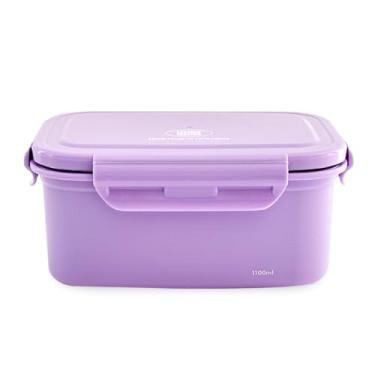 Imagem de LIVING CREATOR Recipiente de armazenamento de alimentos de aço inoxidável seguro para micro-ondas KeeperTen (lavanda, 1100 ml) à prova de vazamento, pode ser lavado na lava-louças e no freezer, livre