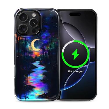 Imagem de ZHEGAILIAN Capa magnética para iPhone 16 Pro Max, compatível com capa rígida MagSafe + silicone macio 2 em 1 híbrido à prova de choque capa protetora contra quedas Magic Moon Night Blue